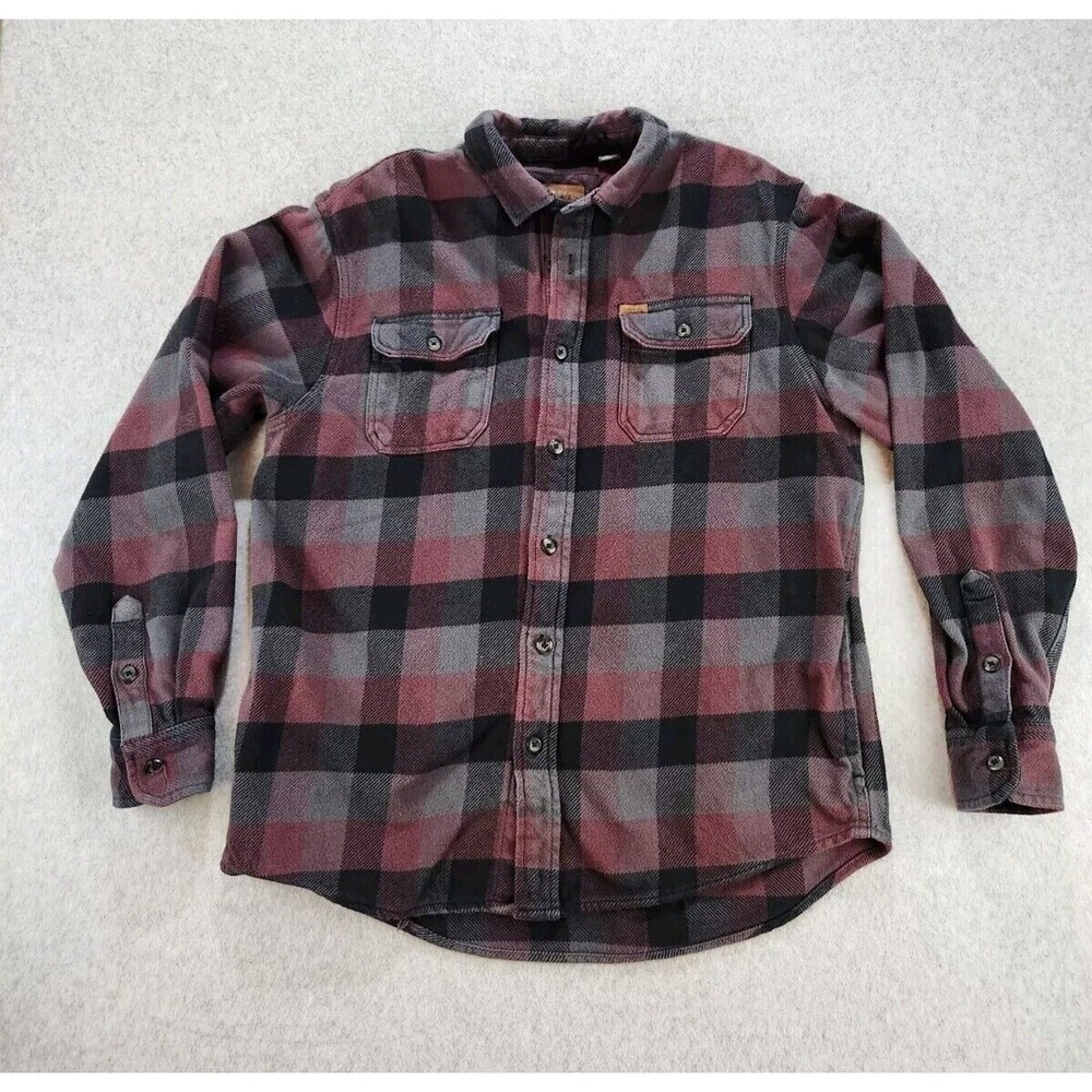 Orvis Shacket LARGE Flannel Fleece Plaid Button Shirt Cotton Heavy Wt Fishing